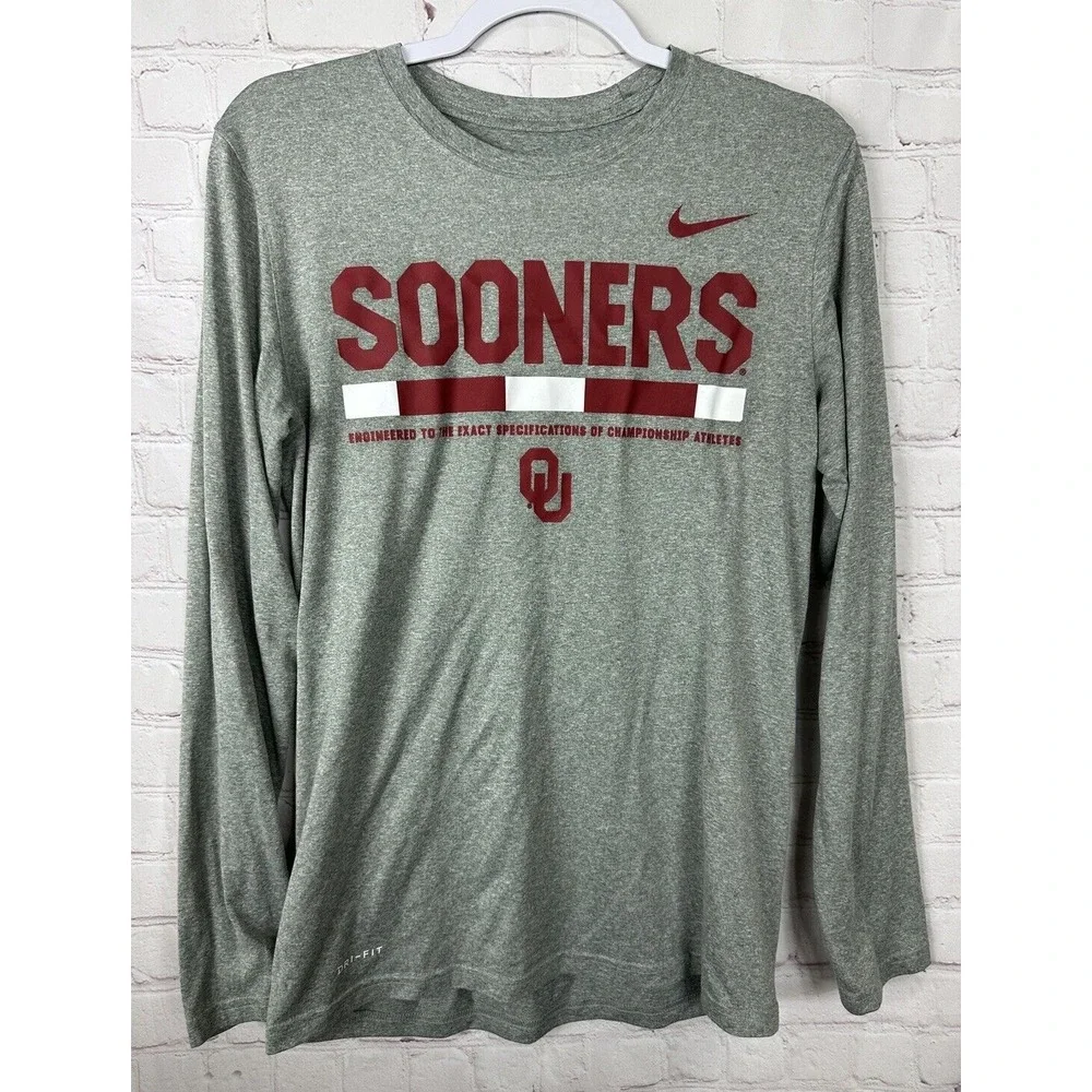 NIKE OU Oklahoma SOONERS gray long sleeve‎ t-shirt sz S The Nike Tee Dri-Fit GUC